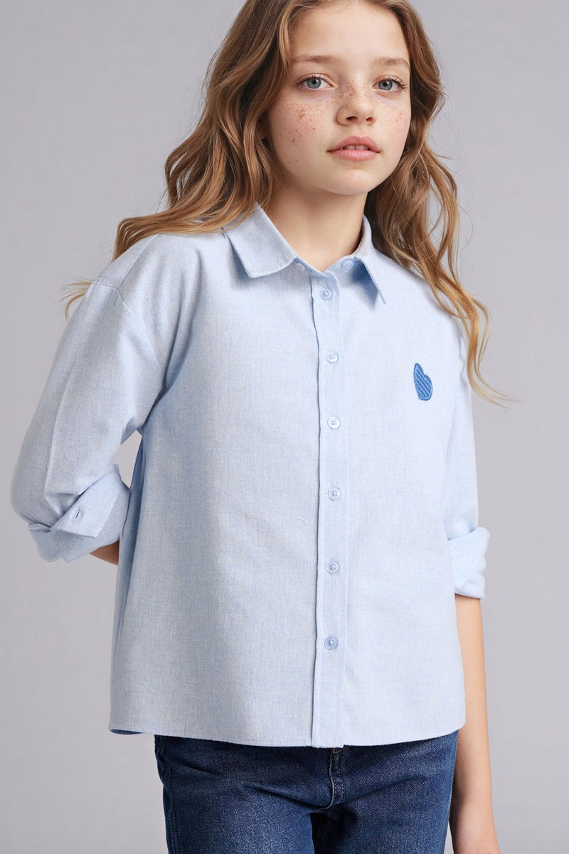 DeFacto Blue Girl Regular Fit Long Sleeve Poplin Shirt Casual - Image 3